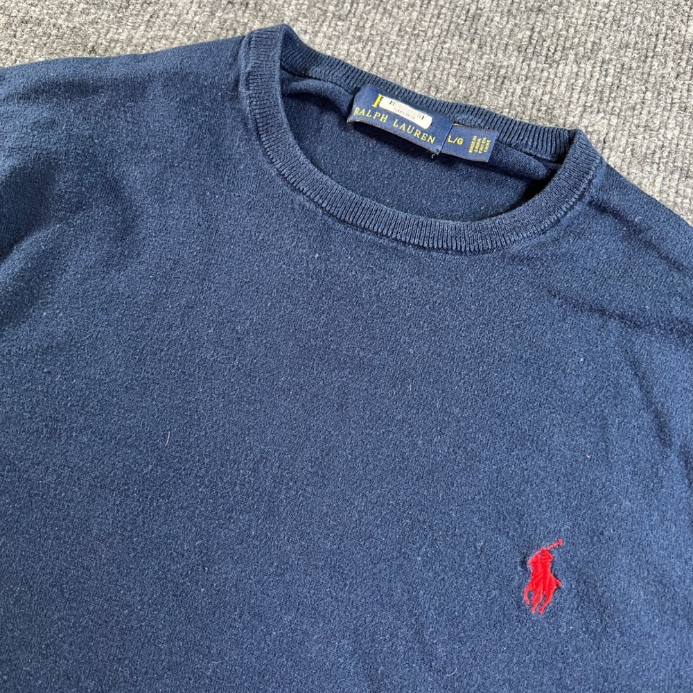 Ralph Lauren Sweater Mens Large Navy Blue Cotton Cashmere Crewneck Long Sleeve